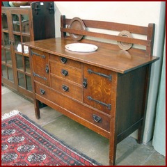 Gustav Stickley Original Buffet Sideboard with Hammered Copper Strap Hinges.